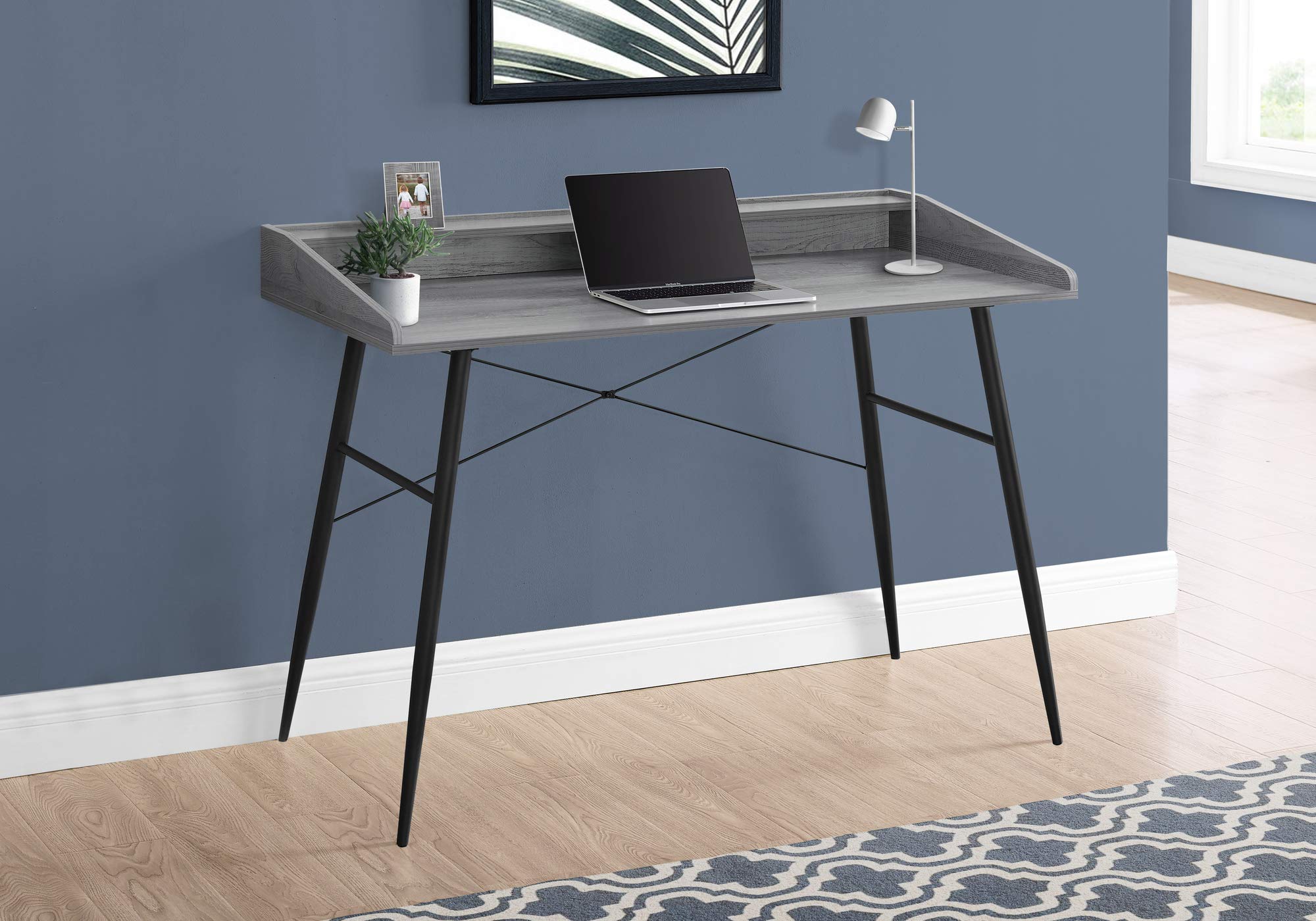Monarch Specialties I 7541 Computer Desk, Home Office, Laptop, Storage Shelves, 48&quot; L, Work, Metal, Laminate, Grey, Black, Contemporary, Modern
