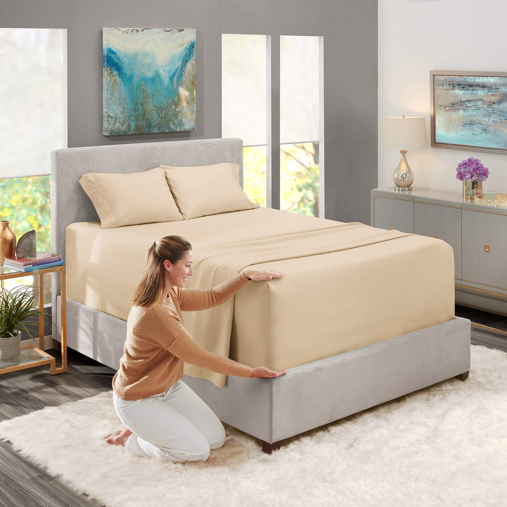 Nestl Extra Deep Pocket Sheets - Fits Mattress 18-24 Inches Deep, Extra Deep Pocket Twin Xl Sheets Sets, 4 Piece Twin Xl Size Sheets, Twin Xl Sheets Deep Pocket, Beige Cream Sheets
