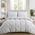 Cozaline Floral Comforter Set King Size 100% Cotton Comforter Sets, Reversible Grey Floral Comforters Lightweight All Season Far