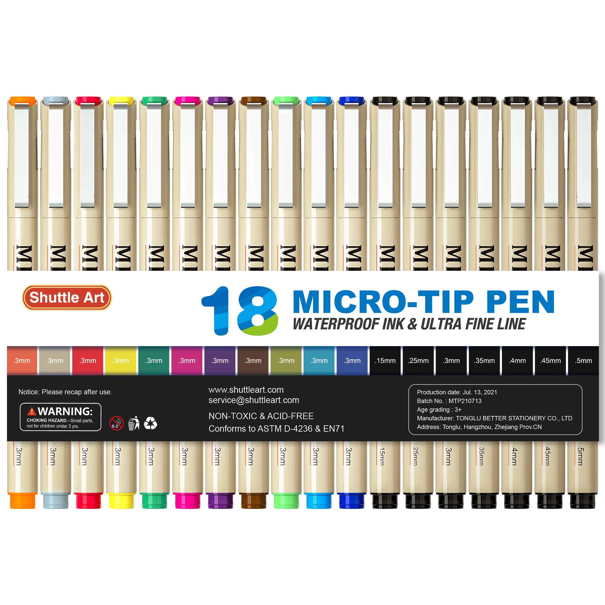 Shuttle Art 18-Pack Micro-Line Pens - 11 Waterproof Archival Ink Colors In 0.3Mm Felt Tip & 7 Blacks In 0.15-0.5Mm For Journalin