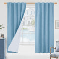 LAMIT Blue 100% Blackout Linen Curtains, 63 Inches Linen Textured Thermal Bedroom Curtains Back Tab and Rod Pocket Neutral Panel