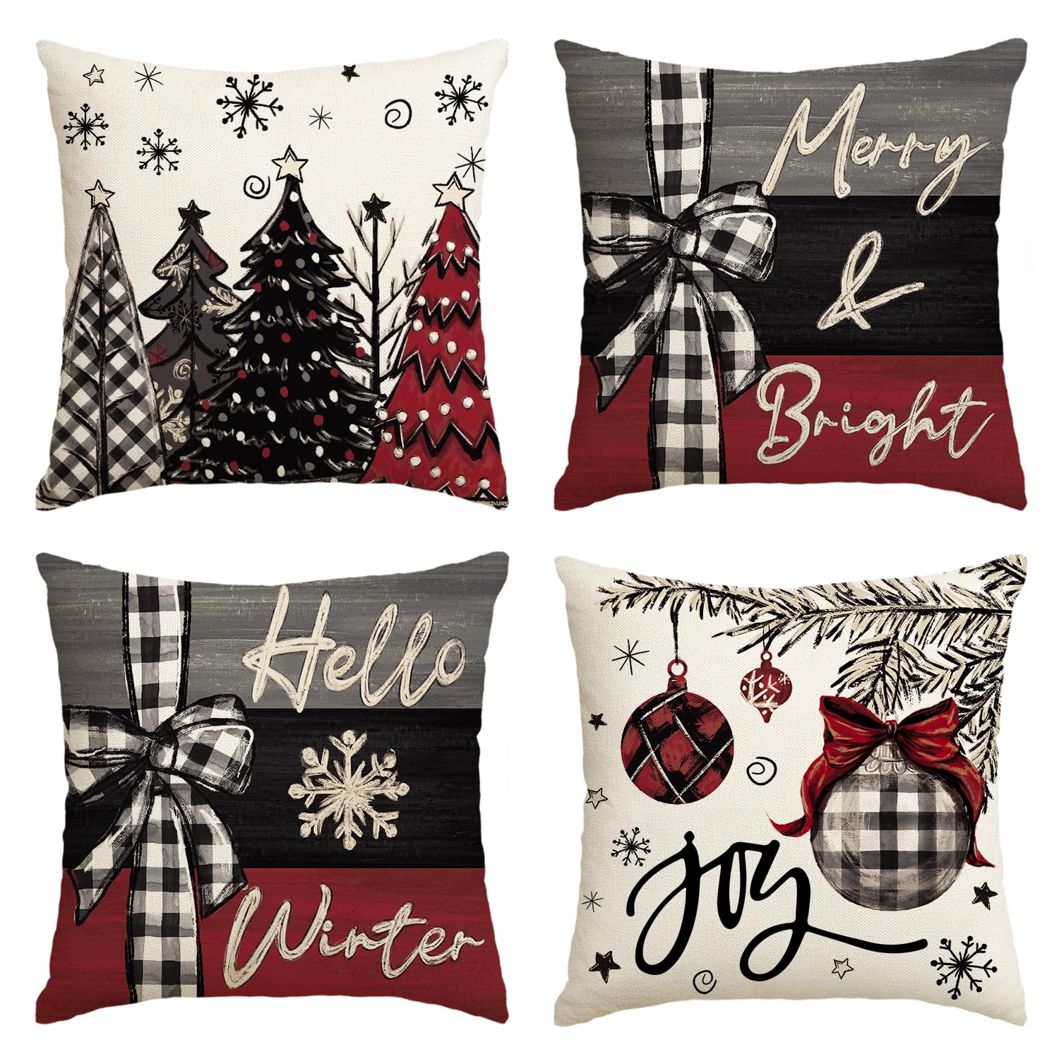 Avoin Colorlife Merry Christmas Joy Xmas Trees Red Throw Pillow Covers, 18 X 18 Inch Christmas Winter Holiday Cushion Case Decor