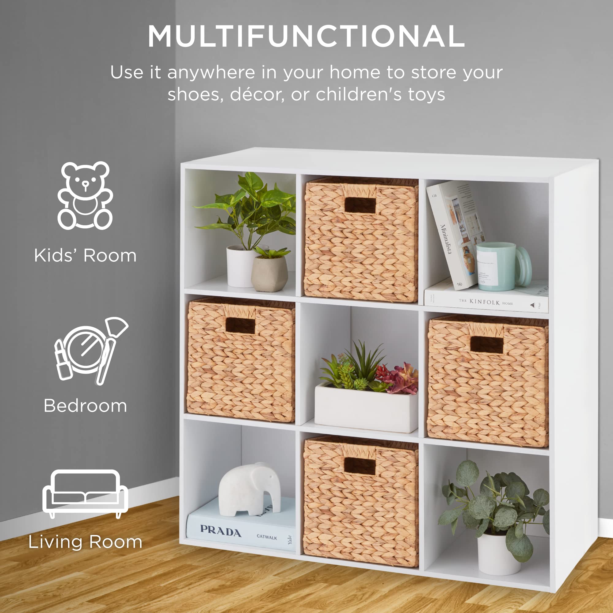 Best Choice Products 9-Cube Storage Organizer, 11In Shelf Opening, Bookcase, Display Shelf, Customizable W/ 3 Removable Back Panels - White