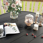 Vicllax Metal Patio Round Table For 8, 53' All Weather Round Outdoor Dining Table For Lawn Garden, Outdoor Patio Table With Umbrella Hole, Black Tabletop
