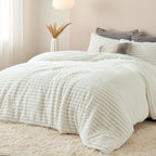 Bedsure Fluffy Comforter Set King Size - Super Soft Faux Fur Bed Set Cream White, Winter Warm Plush Fleece Bedding, 3 Pieces, 1 Shaggy Fuzzy King Comforter With 2 Pillowcases