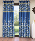 Home Sizzler 2 Piece Flower Border Panel Eyelet Polyester Window Curtains  5 Feet, Blue