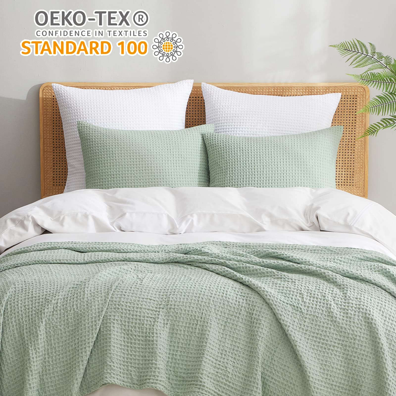 Phf Ultra Soft Waffle Weave Euro Shams Pillow Covers 26' X 26' 2 Pack, No Filling, Breathable Skin-Friendly Euro Throw Pillow Covers For Bed Couch Sofa, Sage Green