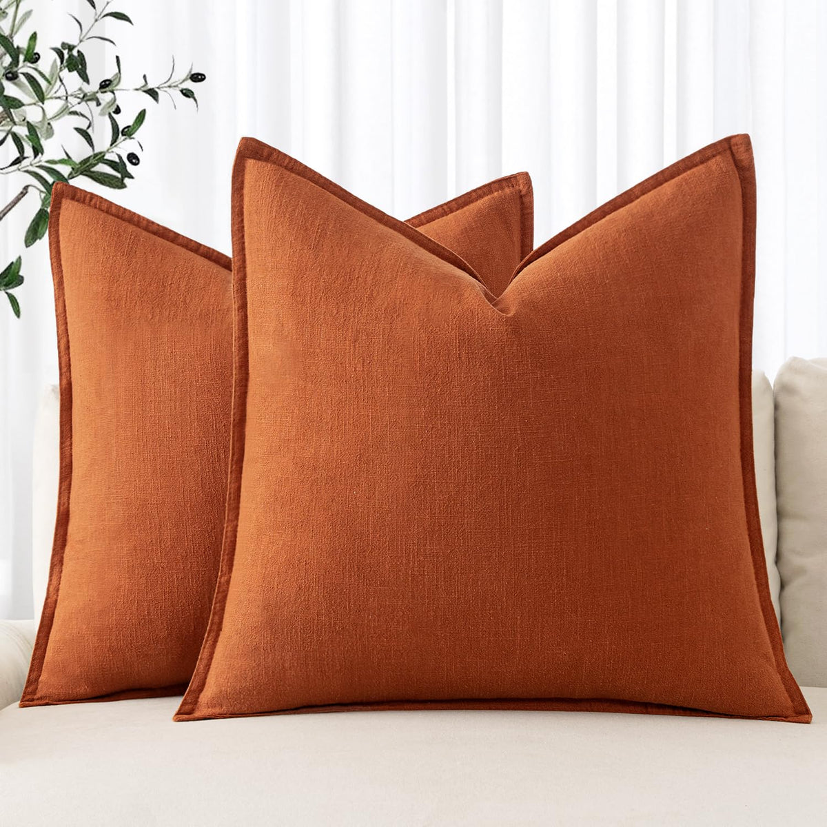Miulee Linen Pillow Covers 24X24 Inch Fall Burnt Orange Decorative Linen Throw Pillow Covers Pack Of 2 Soft Accent Farmhouse Cou