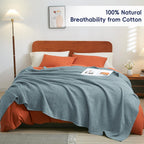 Phf 100% Cotton Waffle Weave Blanket King Size 104' X 90' - Lightweight Cozy Washed Soft Breathable Throw - Perfect Layer For Couch Bed Sofa - Elegant Aesthetic Home Decoration Gift - Ocean