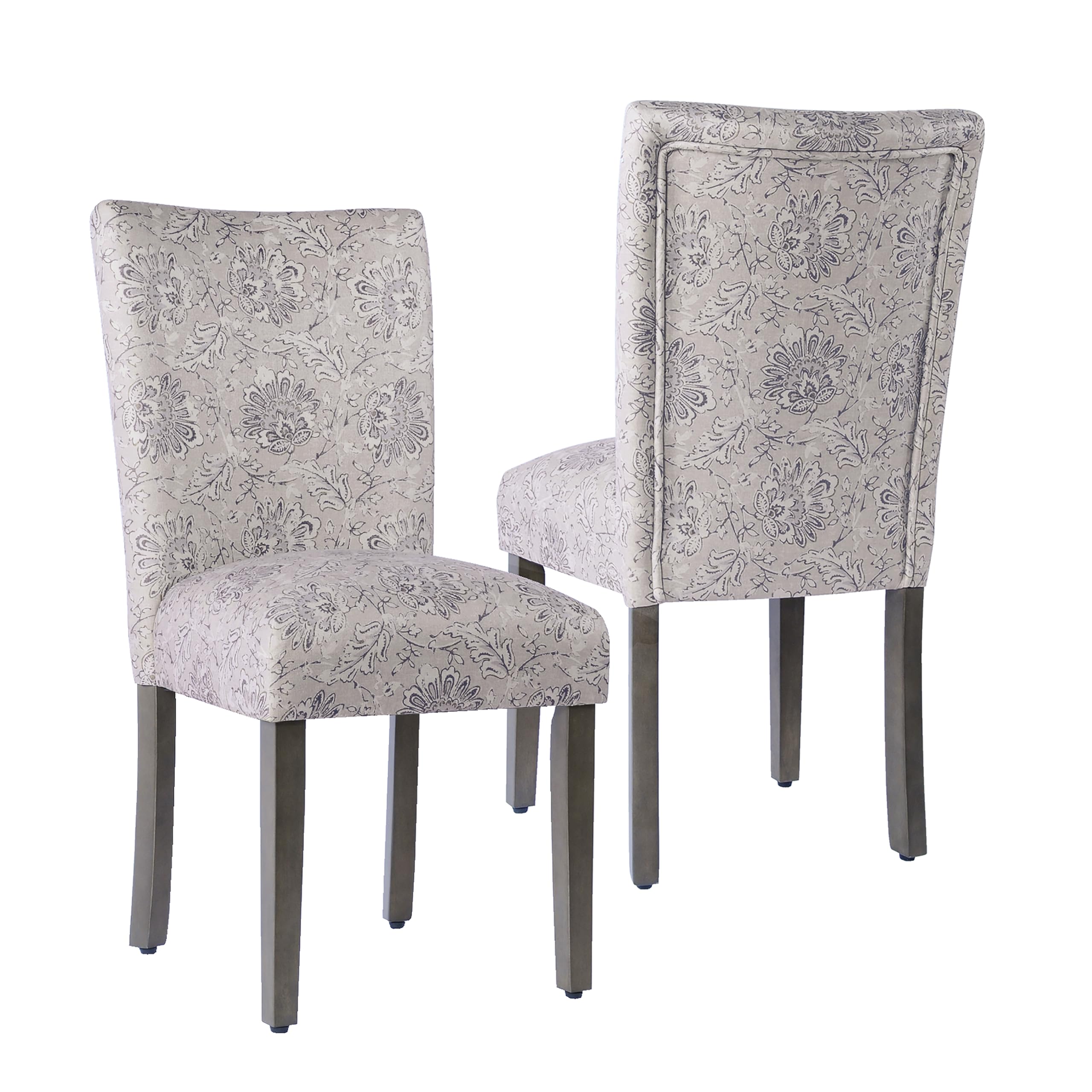Homepop Classic Parsons Dining Chair -Gray Linen Artistic Floral Print (Set Of 2)
