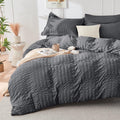 Hymokege Light Grey Twin Size Duvet Cover, Ultra Soft 2-Piece Seersucker Duvet Cover Set With Zipper Closure, Soft Brushed Micro
