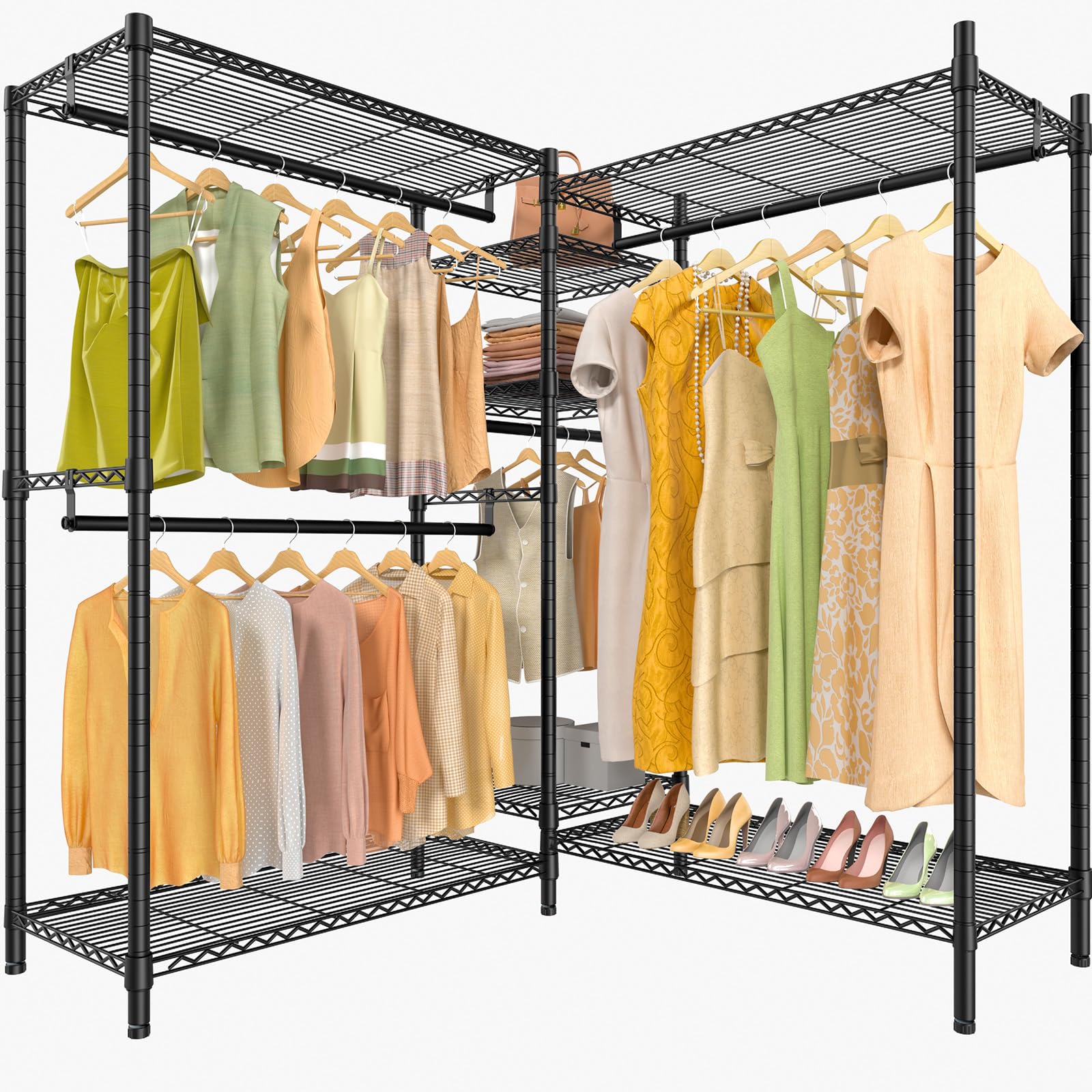 VIPEK L6 Plus Garment Rack Heavy Duty Clothes Rack Corner Closet Rack L Shaped Clothing Rack, 5-Tier Freestanding Closet with 7 