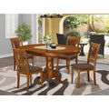 East West Furniture POPL5-SBR-C 5 Piece Dining Table Set for 4 Includes an Oval Kitchen Table with Butterfly Leaf and 4 Linen Fabric Dining Room Chairs, 42x60 Inch, Saddle Brown