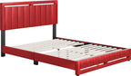 Boyd Sleep Beaumont Upholstered Platform Bed with Headboard, Mattress Foundation with Strong 14 Wood Slat Supports, No Box Spring Required, Red Faux Leather, Size Full