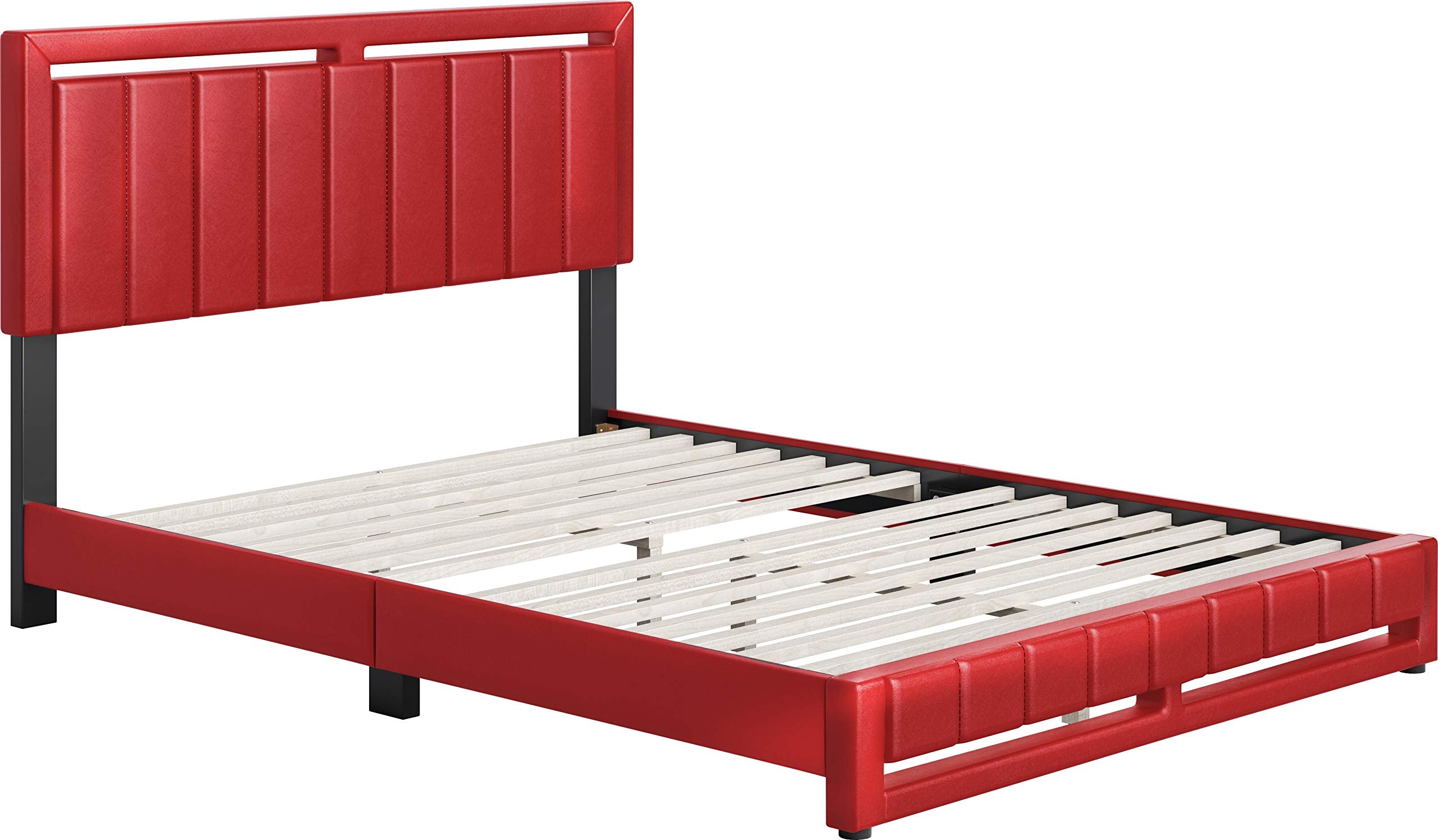 Boyd Sleep Beaumont Upholstered Platform Bed with Headboard, Mattress Foundation with Strong 14 Wood Slat Supports, No Box Spring Required, Red Faux Leather, Size Queen