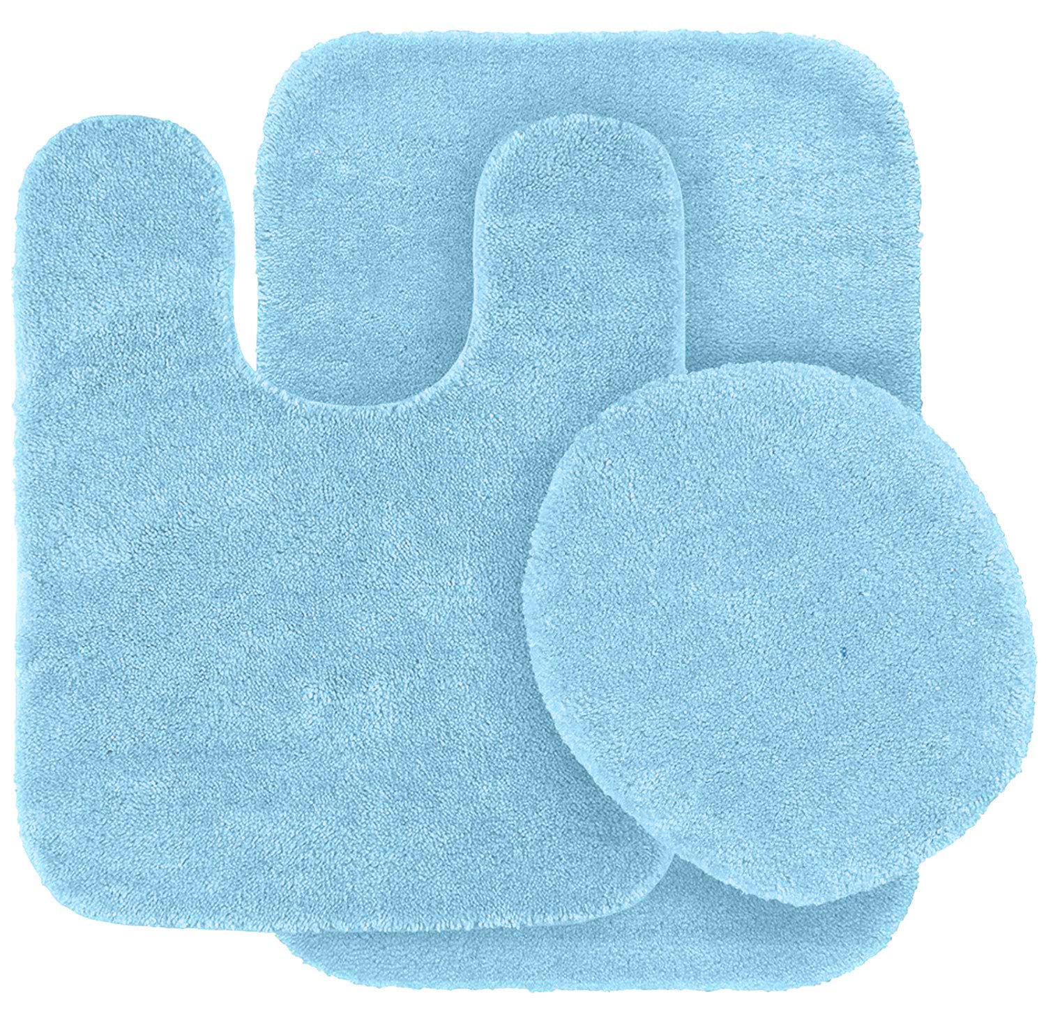 Mk Home LLC 3pc Angela Non Slip Soft Bath Set Rugs for Bathroom Bath Rug, Contour Mat, Toilet Seat Cover New (Light Blue)