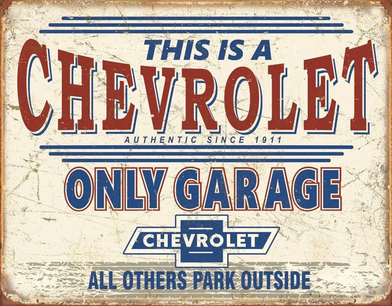 Desperate Enterprises Chevrolet Only Garage Tin Sign  Nostalgic Vintage Metal Wall Decor  Made in USA