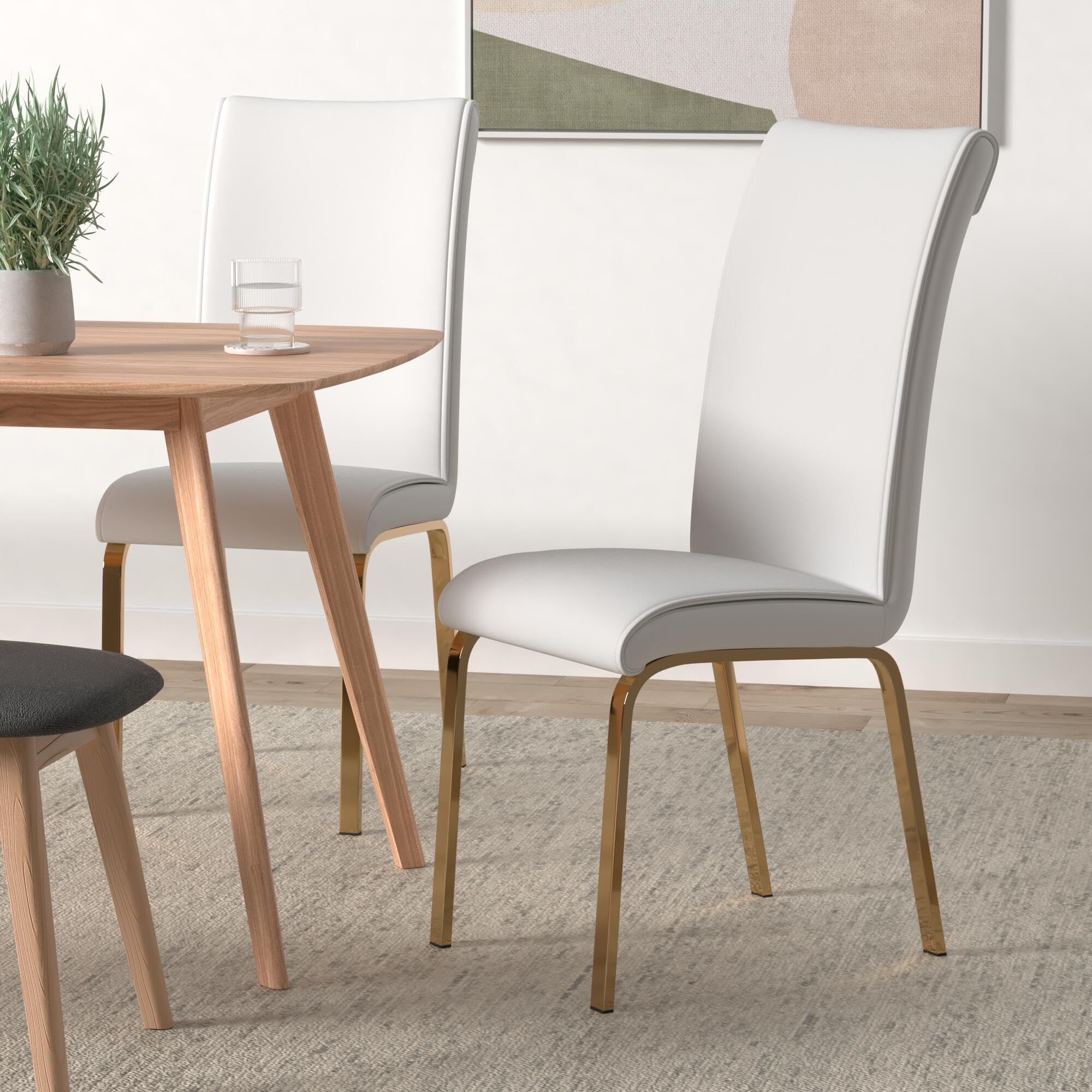 Best Quality Furniture Dining Chair Only (Set Of 2), White, Gold