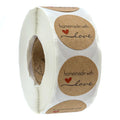 1' Round Natural Brown Kraft Homemade With Love Stickers / 500 Brown Kraft Labels Roll/Made In The Usa