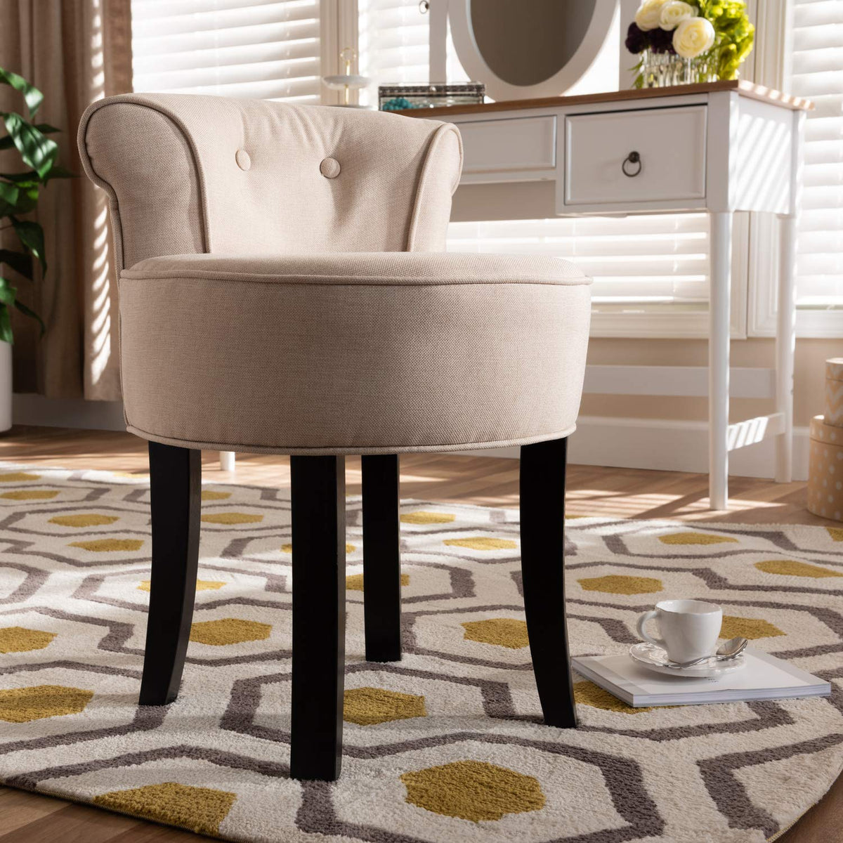 Baxton Studio Cerise Classic and Traditional Small Beige Fabric Upholstered Accent Chair