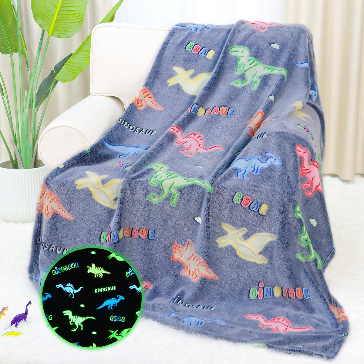 Aisde Dinosaur Blanket Glow In The Dark Dino Blanket For Boys Kids Dinosaur Toys For Boys Gifts Soft Fleece Cute Toddler Blanket