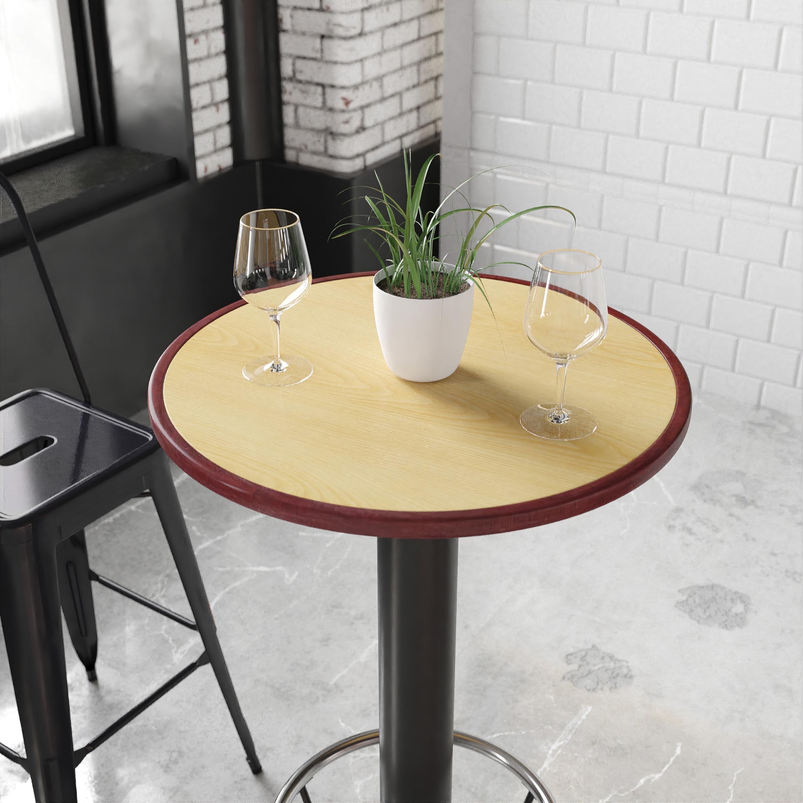 Flash Furniture Glenbrook 24'' Round 2-Tone High-Gloss Cherry / Mahogany Resin Table Top With 2'' Thick Drop-Lip