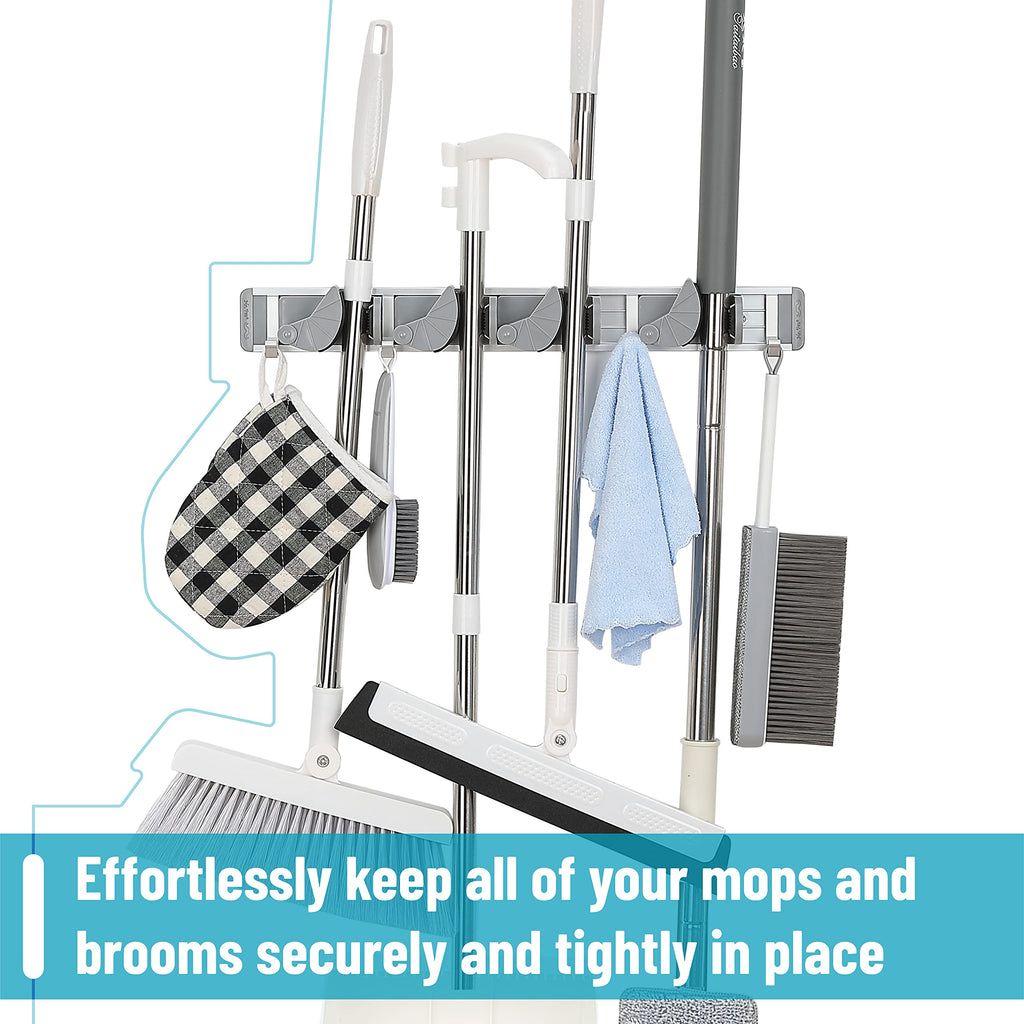 Mr. Pen- Mop And Broom Holder Wall Mount, 4 Positions With 4 Hooks, Broom Organizer Wall Mount, Mop Holder, Broom Hanger Wall Mount, Mop Holder Wall Mounted, Broom And Mop Organizer Wall Hanging