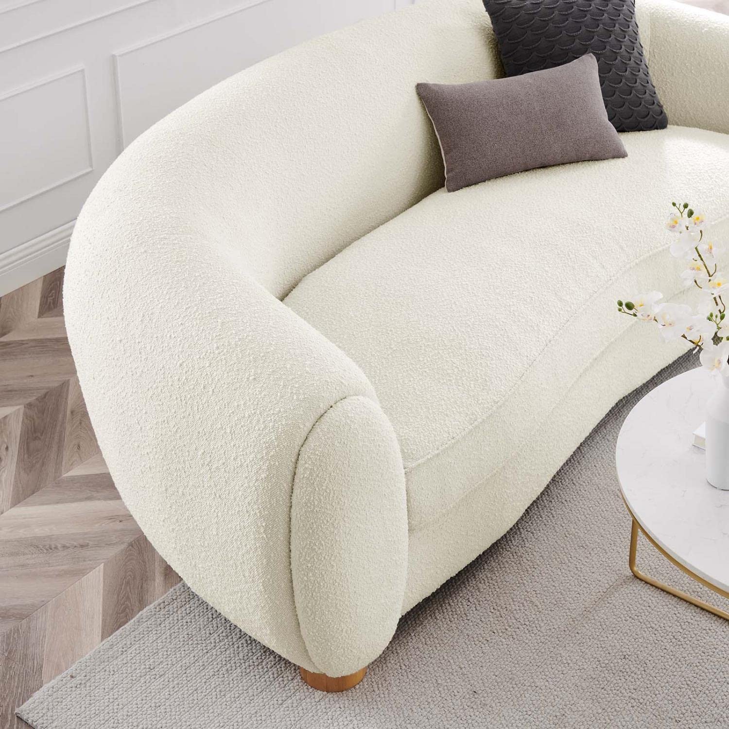 Modway Abundant Boucle Upholstered Fabric Sofa With Ivory Finish Eei-6024-Ivo