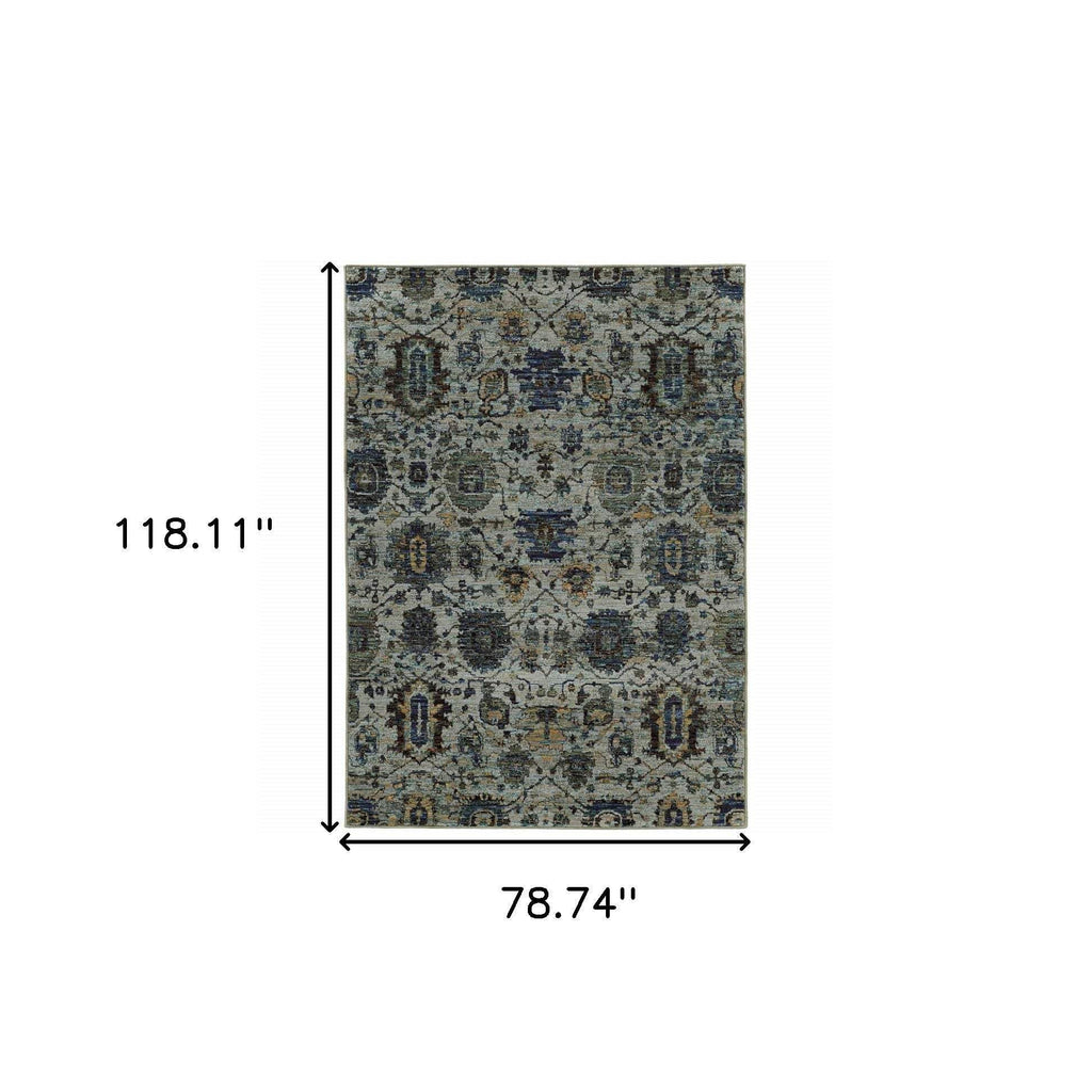 HomeRoots 510073 6 x 9 ft. Blue & Navy Oriental Power Loom Stain Resistant Rectangle Area Rug