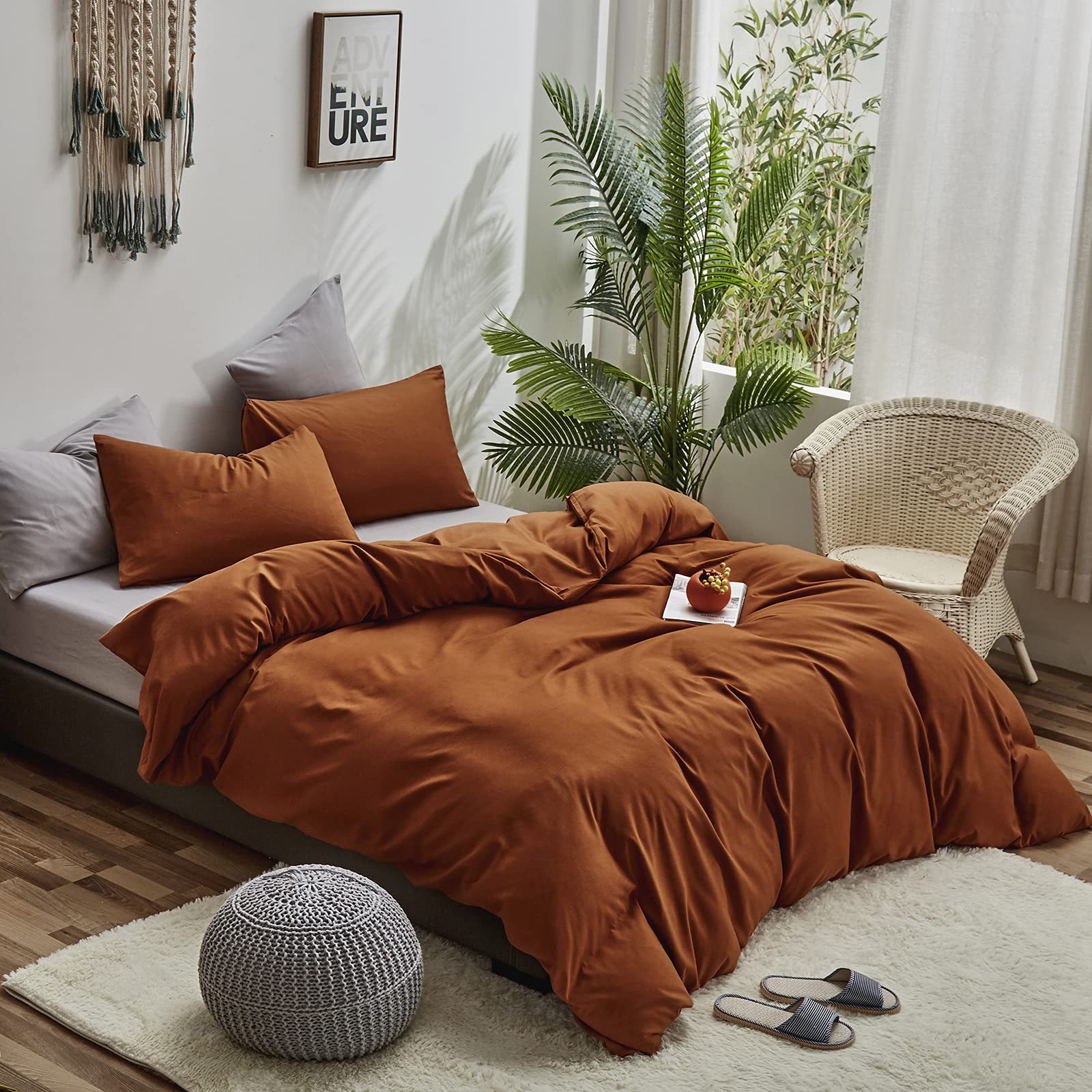Houseri Burnt Orange Comforter Set Twin Kids Girls Boys 3 Pieces Terracotta Caramel Bedding Sets Rust Brown Comfy Soft Dusty Ora