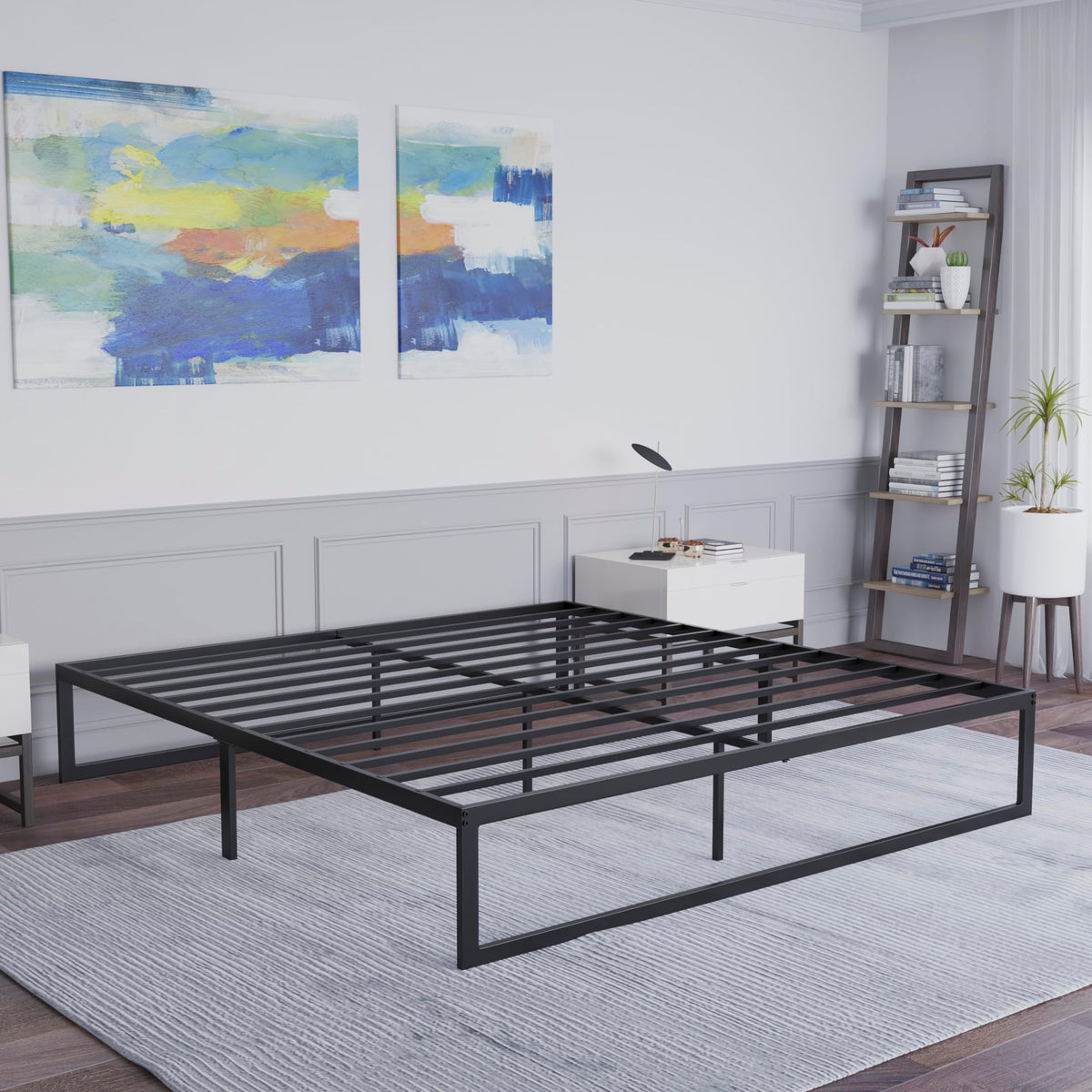 Flash Furniture Bentley 14&quot; Metal Platform Bed Frame - Black Frame/Steel Slat Supports - 12.5&quot; Underbed Storage - No Box Spring Needed - Quick Lock Functionality-King