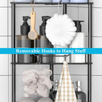 HuggieGems C226 4 Tier Floor Standing Corner Shower Caddy Organizer Shelf with Hooks, Black