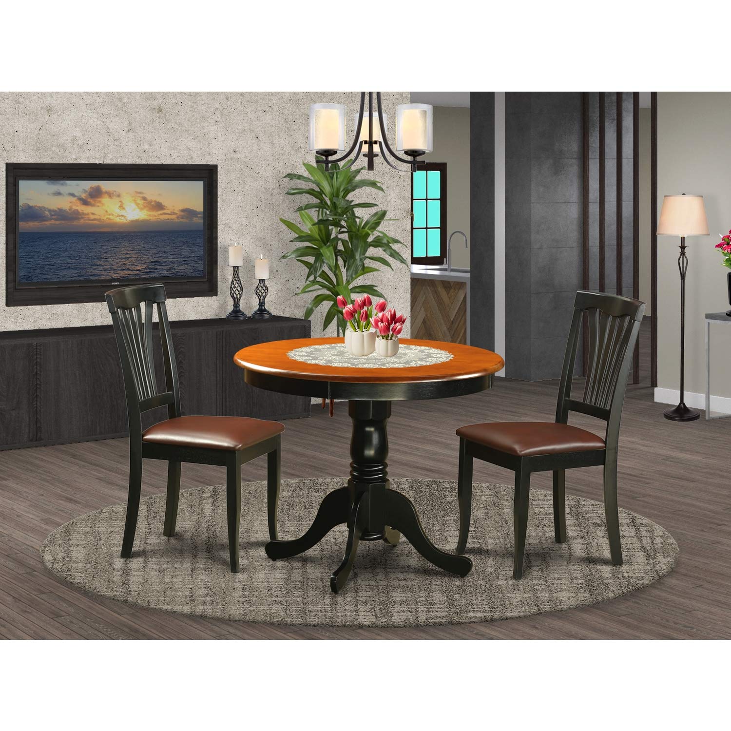 East West Furniture Anav3-Blk-Lc 3 Pc Kitchen Setin Black And Cherry