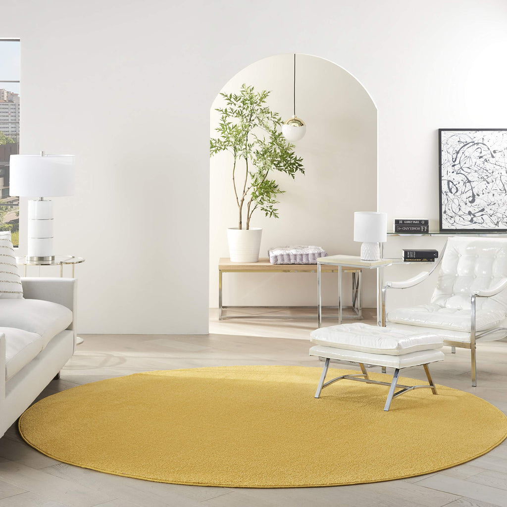 Nourison Essentials Indoor/Outdoor Yellow 8' X Round Area -Rug, Easy -Cleaning, Non Shedding, Bed Room, Living Room, Dining Room, Backyard, Deck, Patio (8 Round)