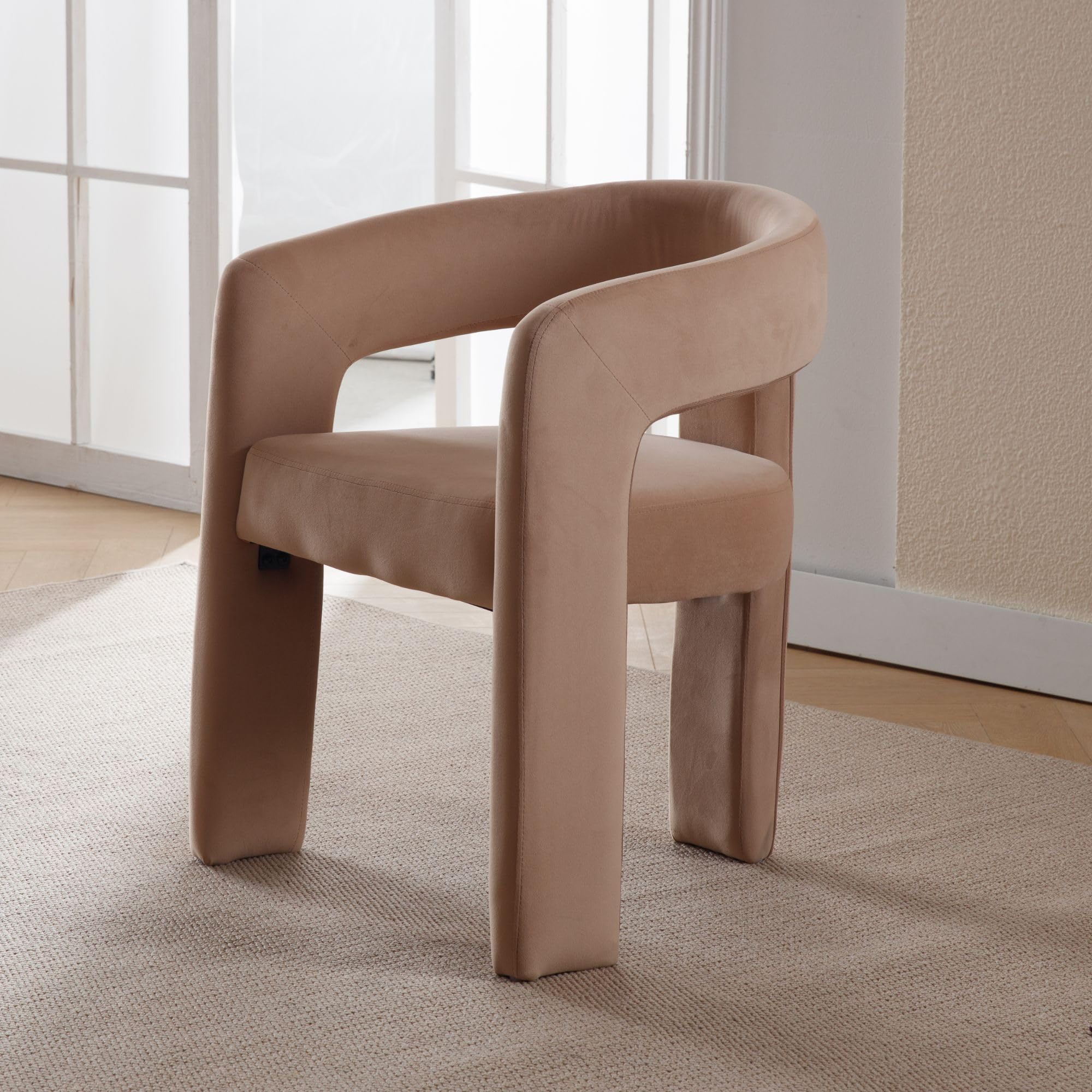 Modern Dining Chair, Velvet Upholstered Barrel Kitchen Chair, Round Dining Chairs With Wooden Legs, Assembled Accent Armchairs F