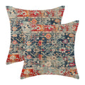 Boho Pillow Covers 18X18 Set Of 2, Carpet Rug Design Decorative Navy Blue Red Boho Throw Pillows Linen Farmhouse Bohemian Cushio