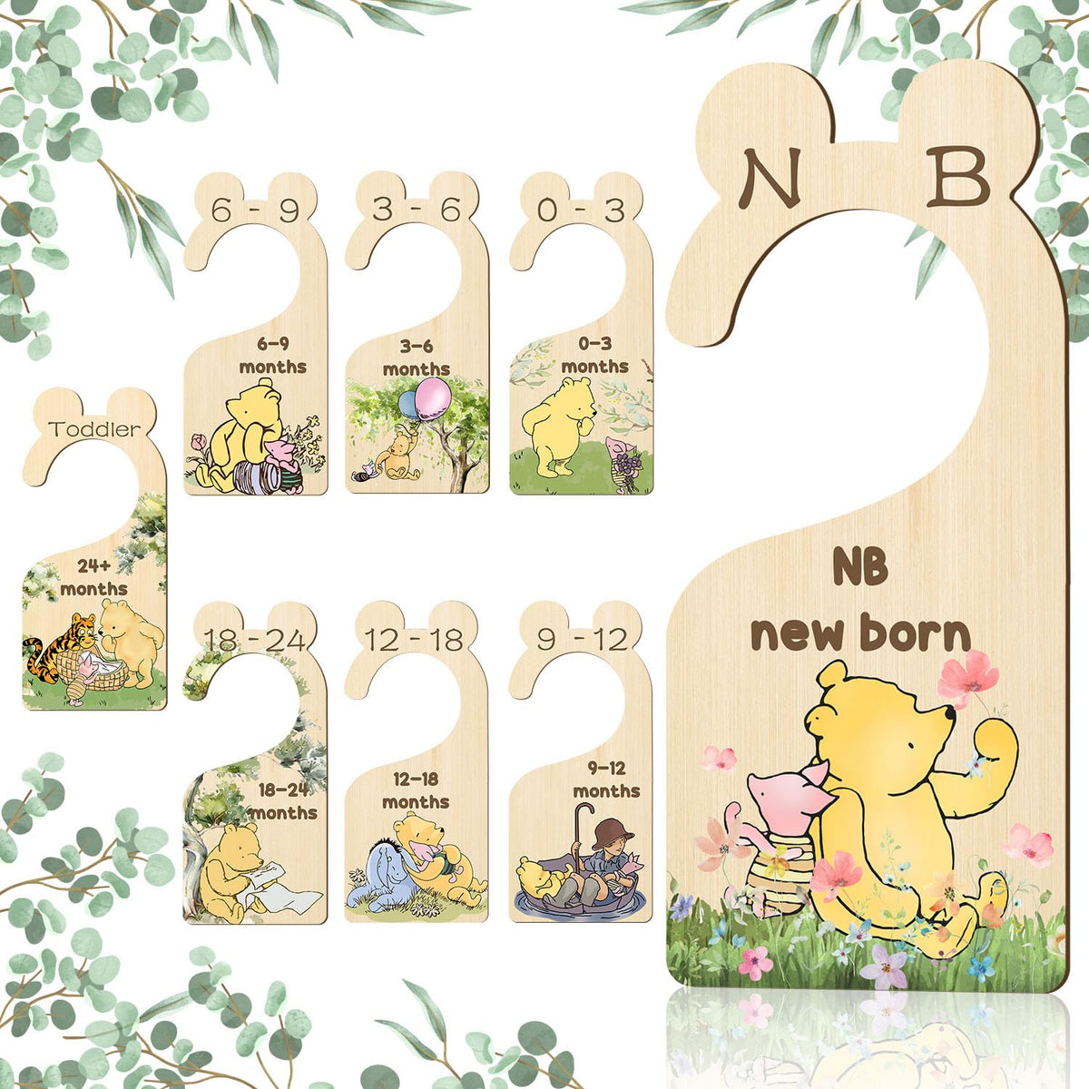 QZCYU Winnie Wooden Baby Closet Dividers 8 Pcs DoubleSided, Baby Size Closet Dividers, Winnie Baby Stuff Winnie Nursery Decor B
