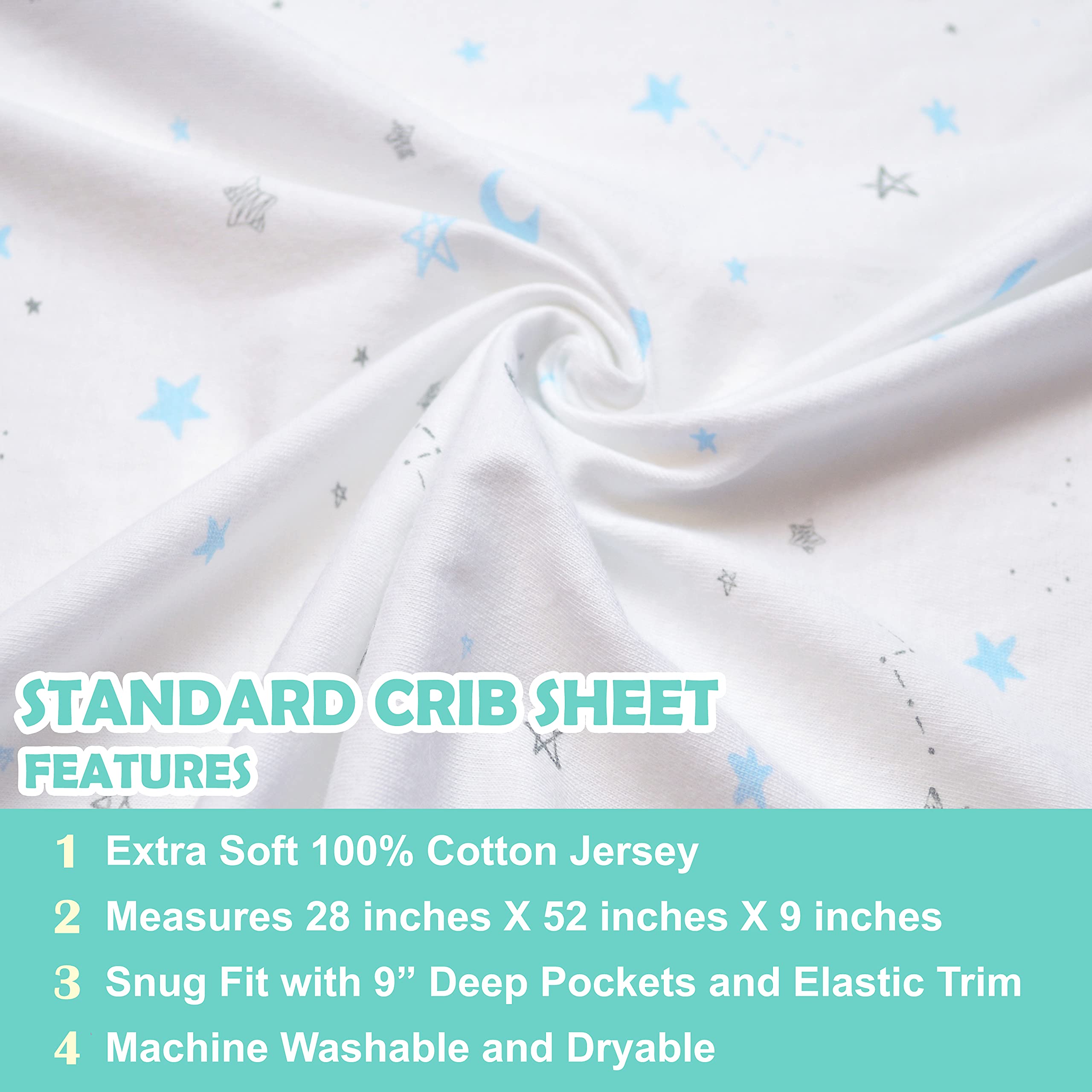 American Baby Company 3 Pack Fitted Crib Sheets 28'' X 52'', Soft Breathable Neutral 100% Cotton Jersey Sheet, Blue Star/Zigzag,