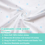 American Baby Company 3 Pack Fitted Crib Sheets 28'' X 52'', Soft Breathable Neutral 100% Cotton Jersey Sheet, Blue Star/Zigzag,
