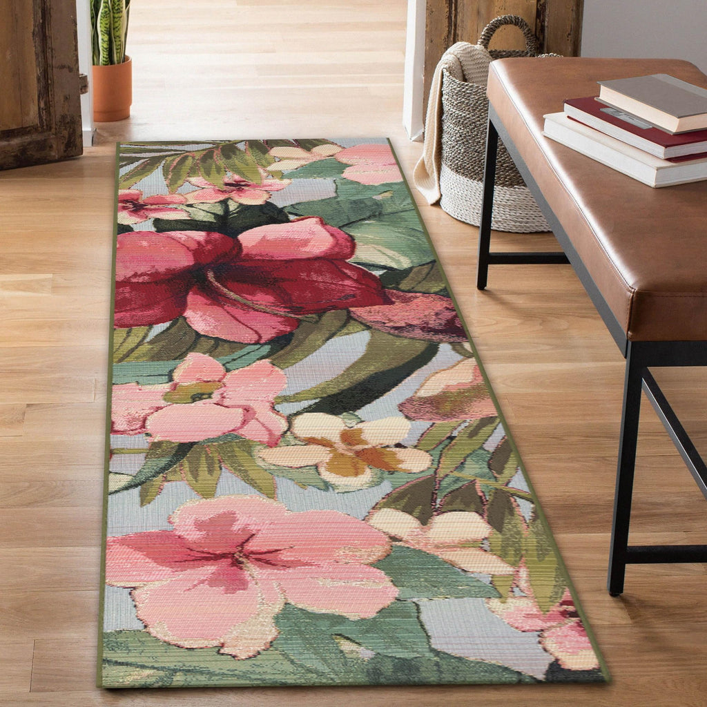 Liora Manne Marina Low Profile Durable Indoor/Outdoor Woven Rug- Tropical Floral Multi 1'11' X 7'6'