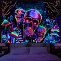 Amonercvita Blacklight Skull Tapestry Trippy Skeleton Wall Tapestry UV Reactive Neon Plants Trees Tapestry Aesthetic Galaxy Spac
