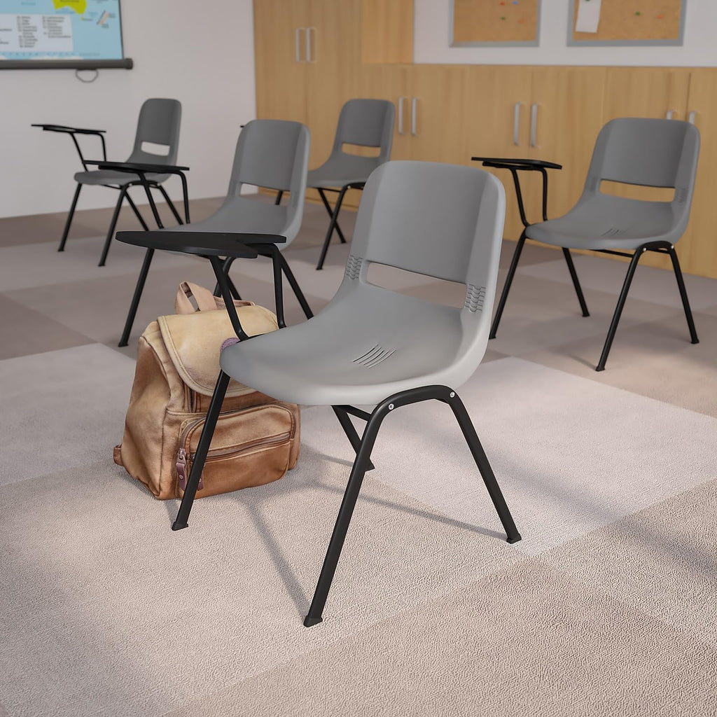 Flash Furniture HERCULES Gray Ergonomic Shell Chair with Right Handed Flip-Up Tablet Arm