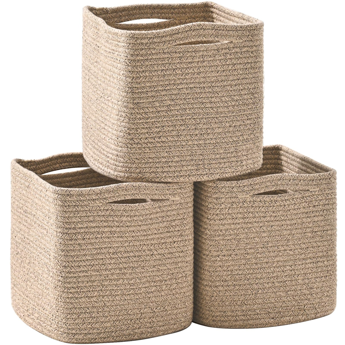 ICERZCZ 13 Inch Cube Closet Storage Bins 13x13x13 in, Mixed Brown Pack of 3