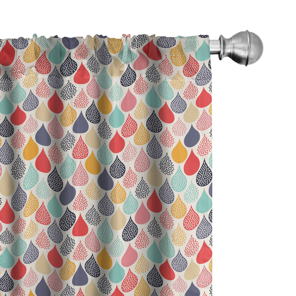 Ambesonne Geometric Window Curtains Pack of 2, Raindrops Doodle Style Creative Leaf Shaped Colorful Girls Theme, Lightweight Set