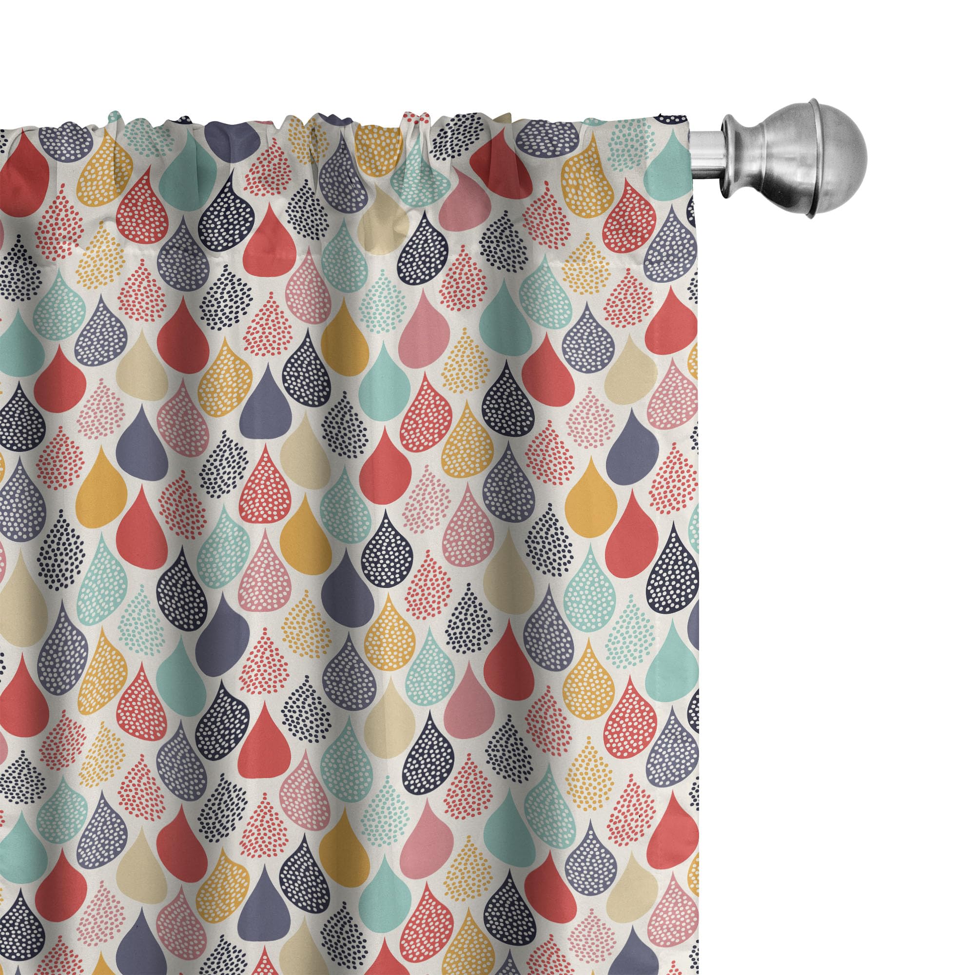 Ambesonne Geometric Window Curtains Pack of 2, Raindrops Doodle Style Creative Leaf Shaped Colorful Girls Theme, Lightweight Set