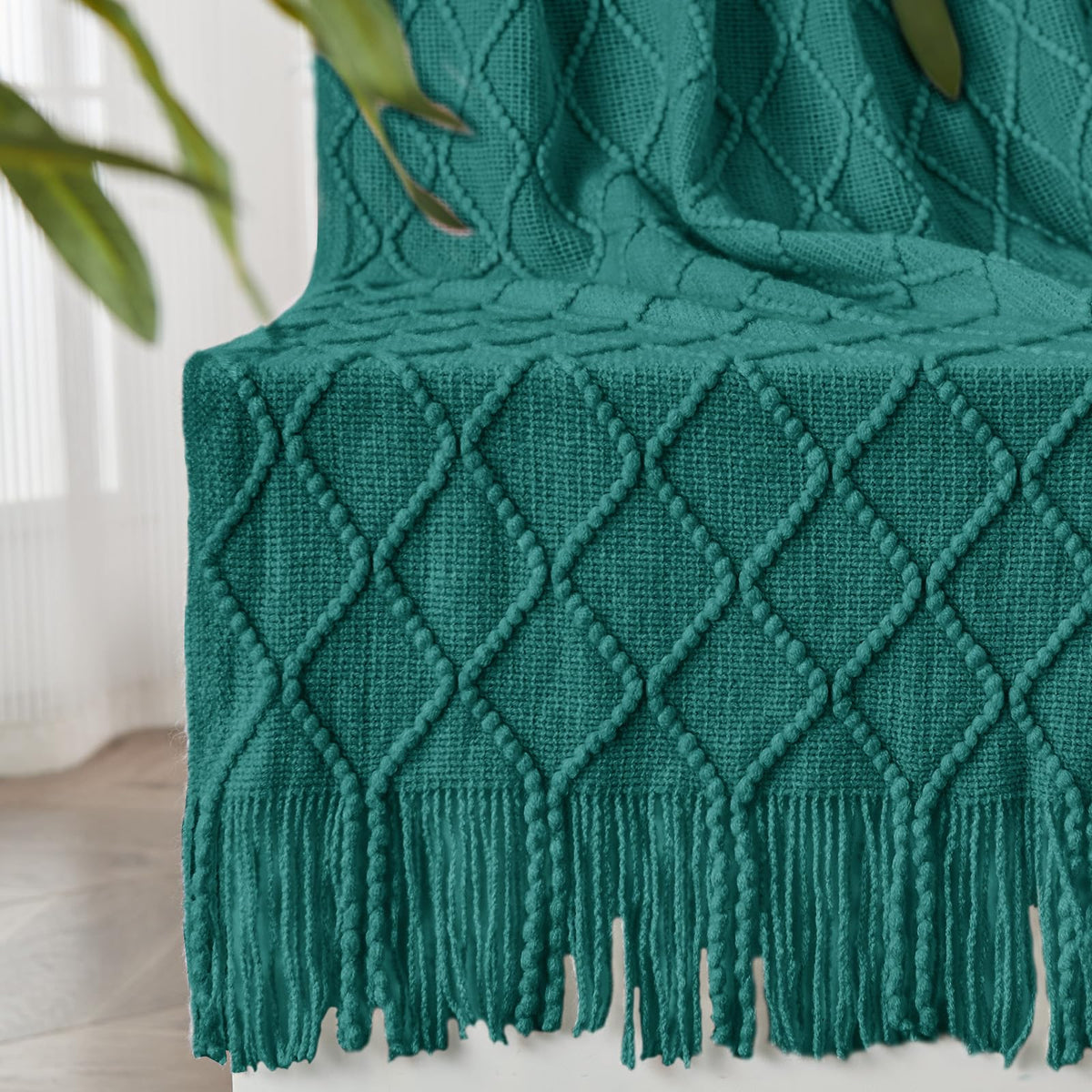 Inhand Knitted Throw Blankets For Couch And Bed, Soft Cozy Knit Blanket With Tassel, Blue Lightweight Decorative Blankets And Th