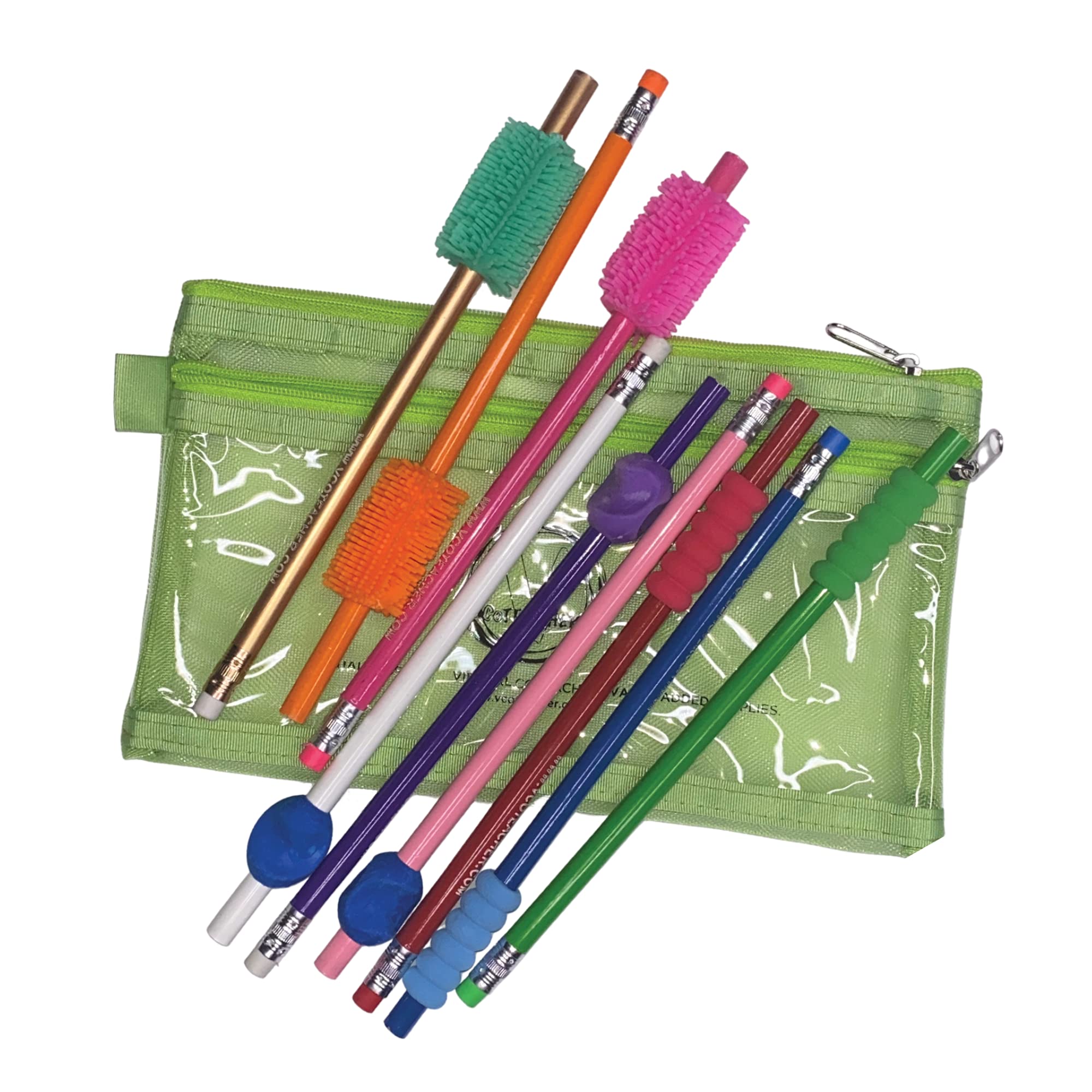 V Coteacher Pencil Grips For Kids Handwriting In Double Zipped Pouch - Cushy, Rubber And Foam Grips On Pencils Bundle With Lette