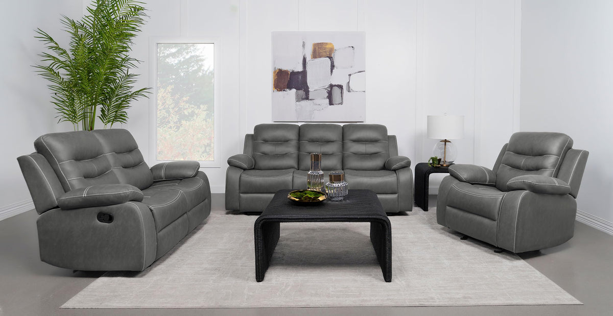 Coaster Home Furnishings Nova 3-Piece Upholstered Motion Reclining Sofa Set Dark Grey