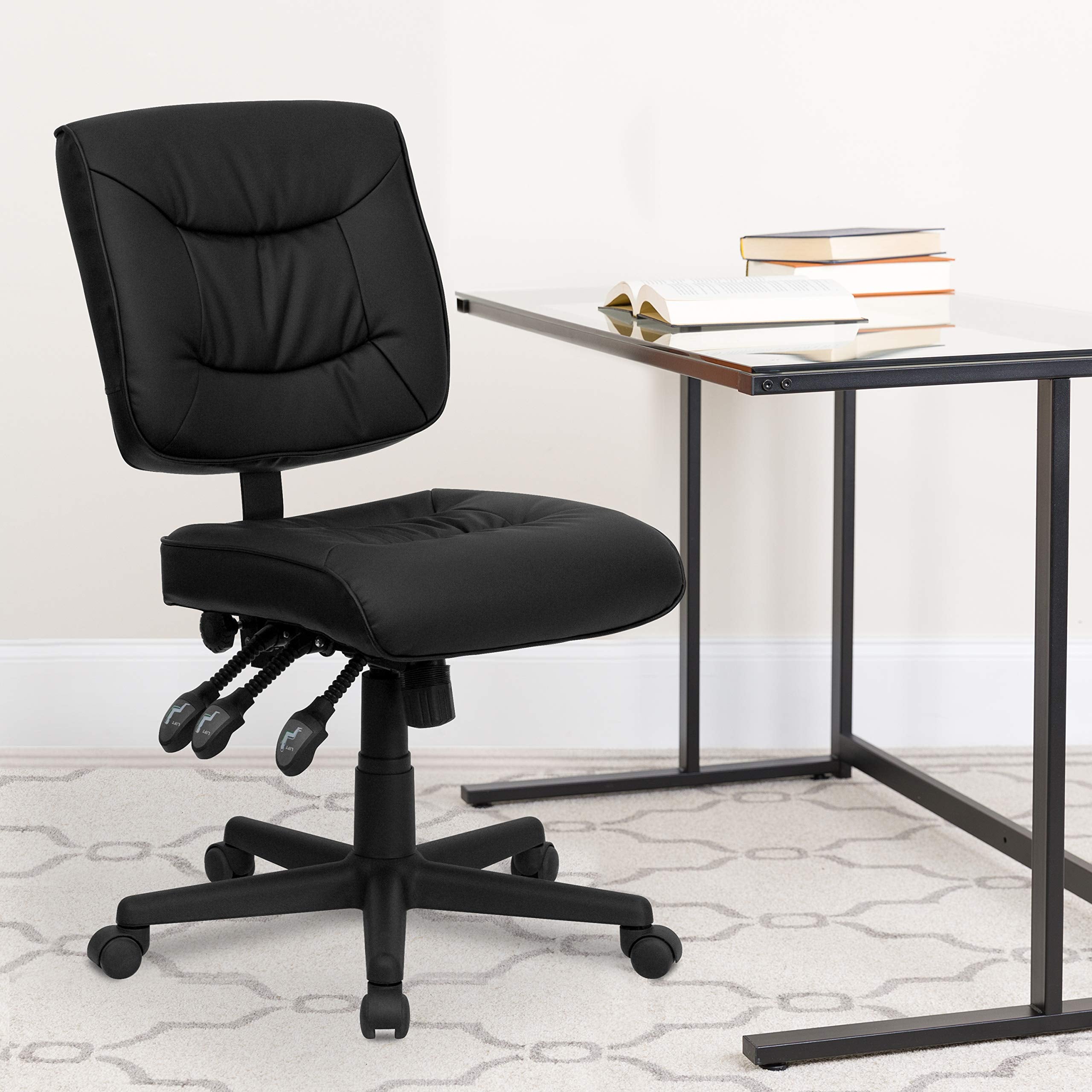 Flash Furniture Low Back Black Leather Multi-Functional Swivel Task Chair