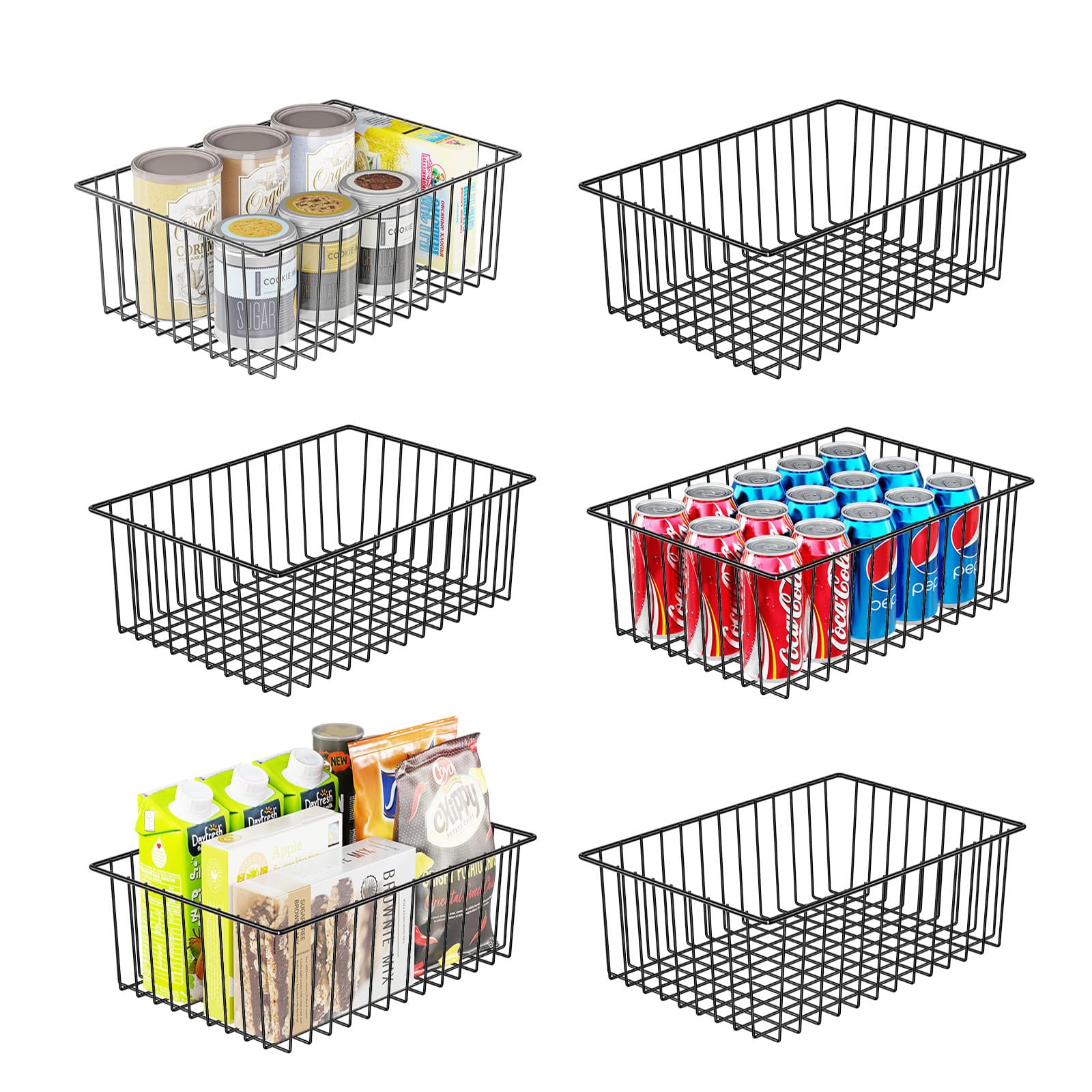 Simple Trending 6 Pack Large Wire Baskets For Organization, Metal Pantry Storage Baskets For Cabinet, Kitchen, Garage, Bathroom,